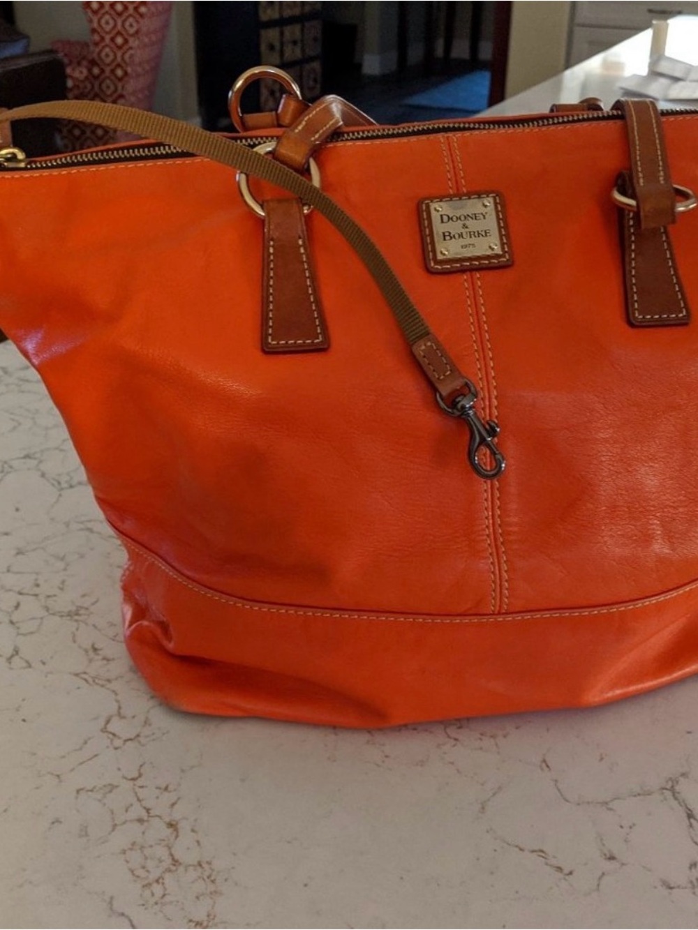 Dooney & Bourke Bright Orange Leather Tote with Contrast Trim